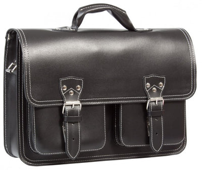HIDEONLINE RUGGED THICK BLACK LEATHER SATCHEL BAG / TRENDY BRIEFCASE