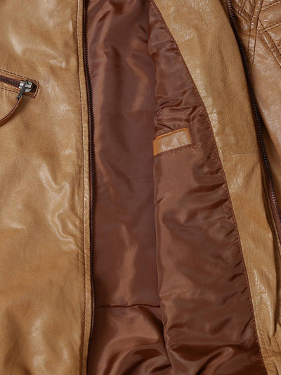 tan real leather mens jacket fitted, bomber biker style 7