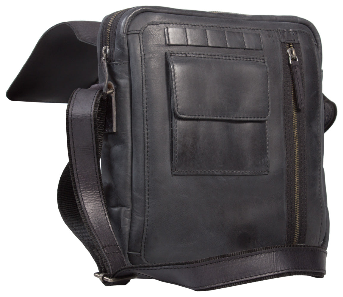 COMBO OFFER UBERBAG GREY BLACK  LEATHER MILITARY MESSENGER / SMALL CROSSOVER