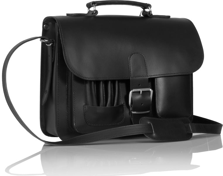 ANGEL VEGETABLE TANNED BLACK LEATHER SMALL SATCHEL / BACKPACK