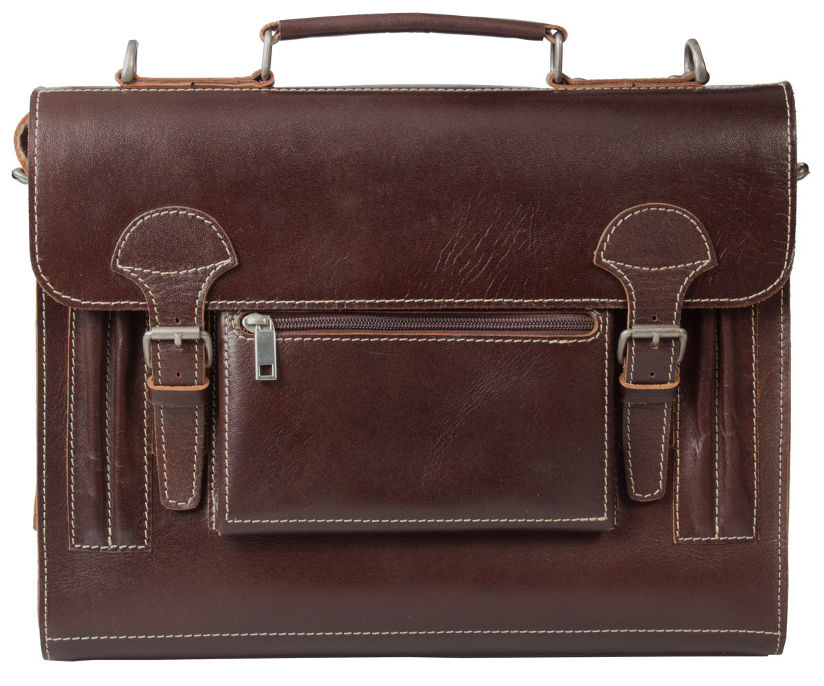 HIDEONLINE VINTAGE CONKER BROWN BRIDLE LEATHER SLIMLINE SATCHEL BACKPACK