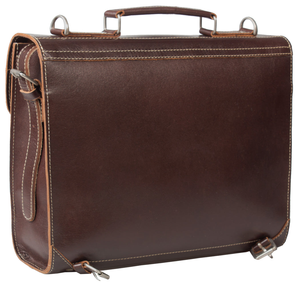 HIDEONLINE VINTAGE CONKER BROWN BRIDLE LEATHER SLIMLINE SATCHEL BACKPACK