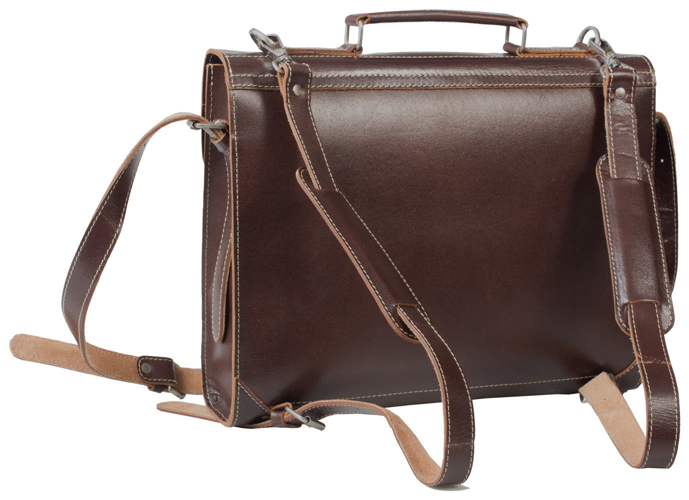 HIDEONLINE VINTAGE CONKER BROWN BRIDLE LEATHER SLIMLINE SATCHEL BACKPACK