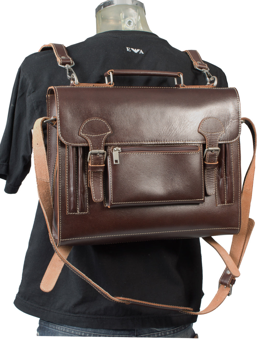 HIDEONLINE VINTAGE CONKER BROWN BRIDLE LEATHER SLIMLINE SATCHEL BACKPACK