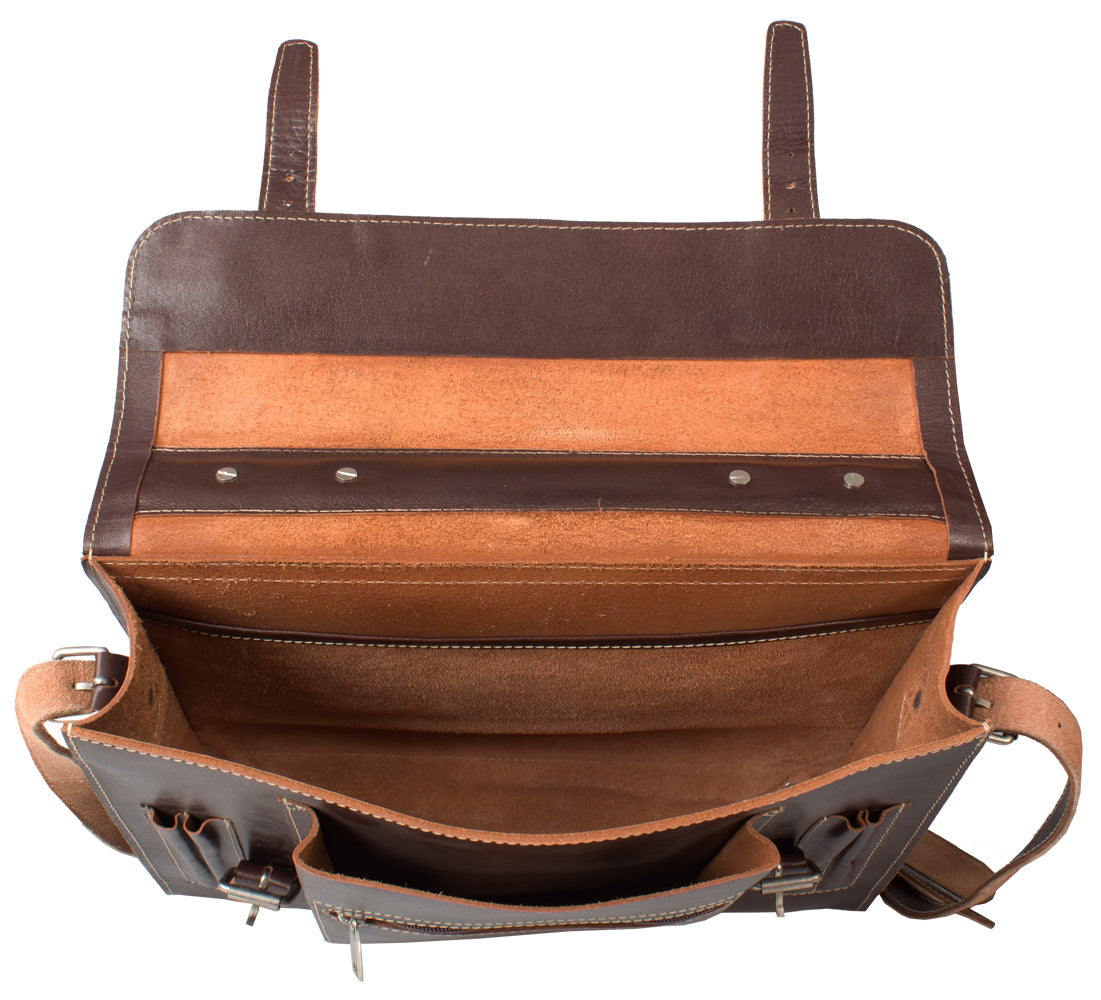 HIDEONLINE VINTAGE CONKER BROWN BRIDLE LEATHER SLIMLINE SATCHEL BACKPACK