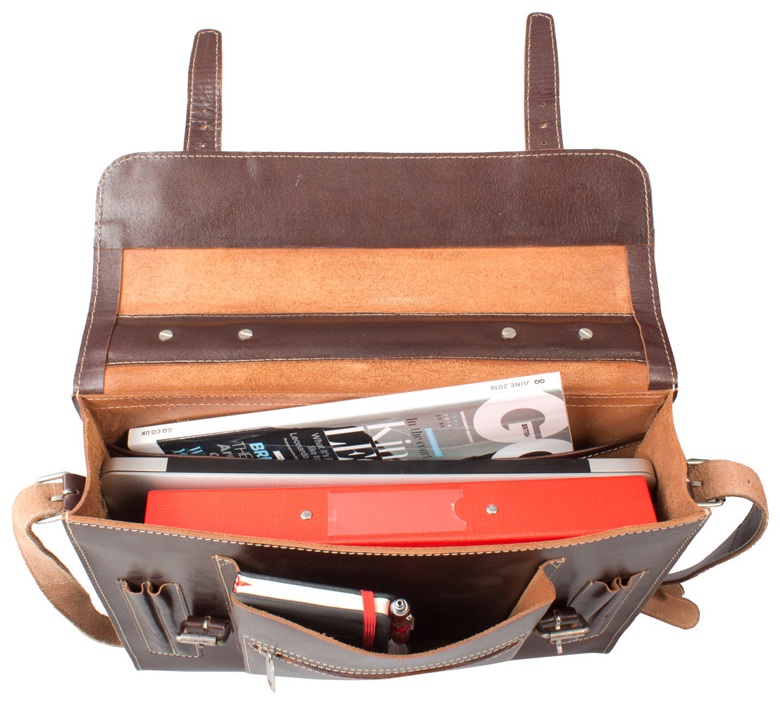 HIDEONLINE VINTAGE CONKER BROWN BRIDLE LEATHER SLIMLINE SATCHEL BACKPACK