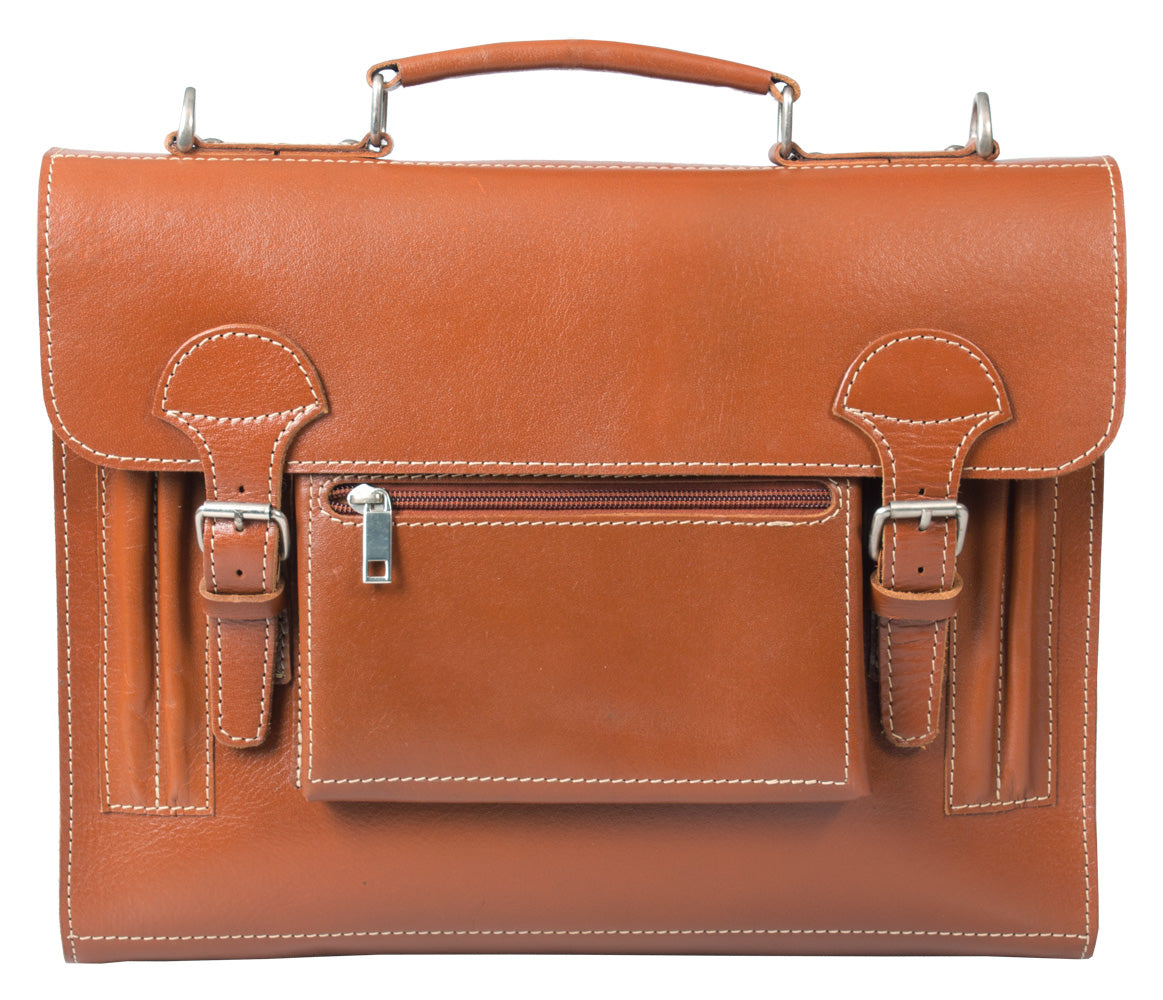 HIDEONLINE VINTAGE TAN BRIDLE LEATHER SLIMLINE SATCHEL BACKPACK