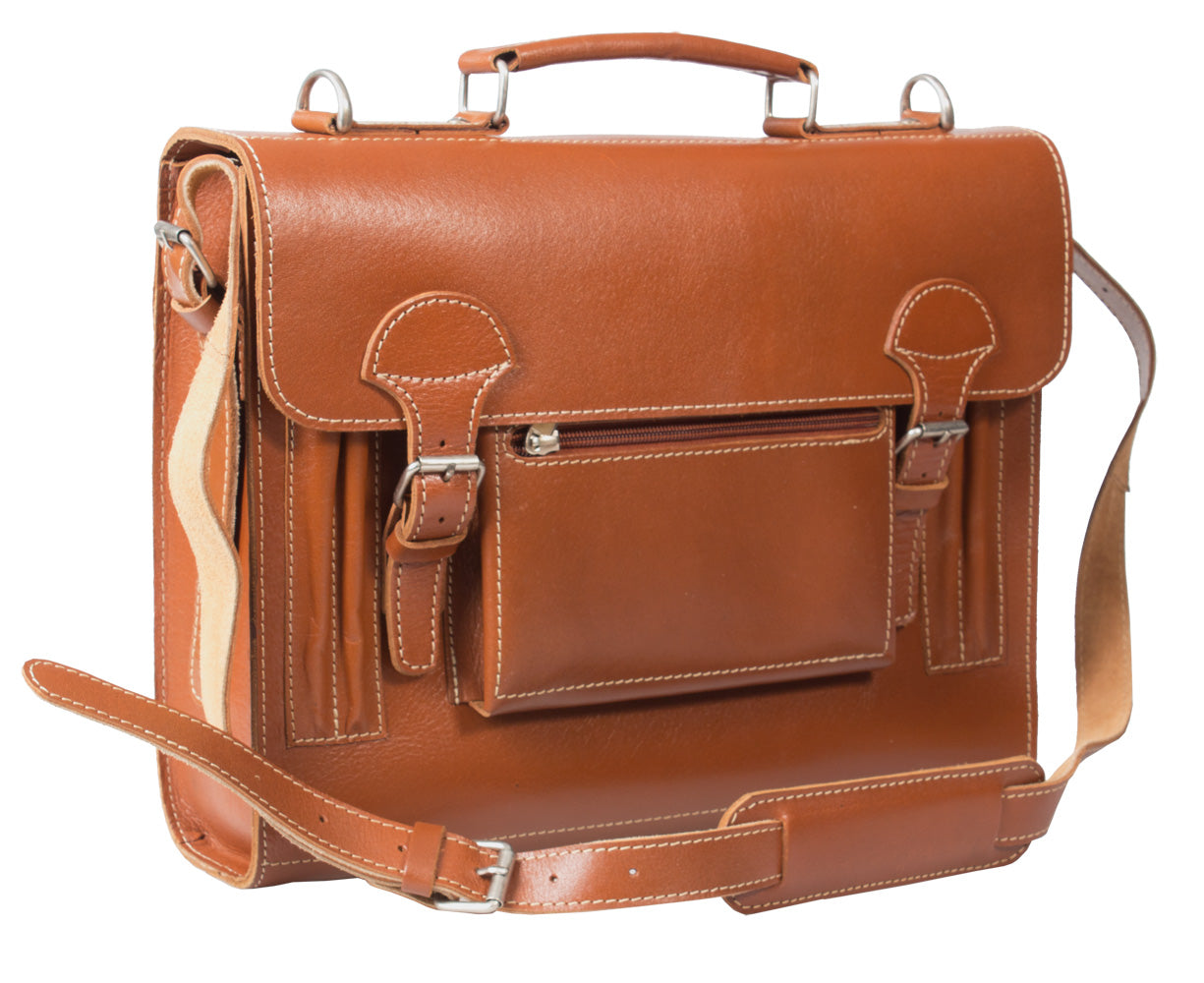 HIDEONLINE VINTAGE TAN BRIDLE LEATHER SLIMLINE SATCHEL BACKPACK