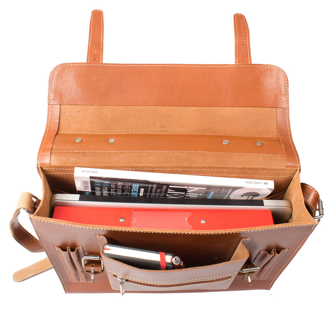 HIDEONLINE VINTAGE TAN BRIDLE LEATHER SLIMLINE SATCHEL BACKPACK