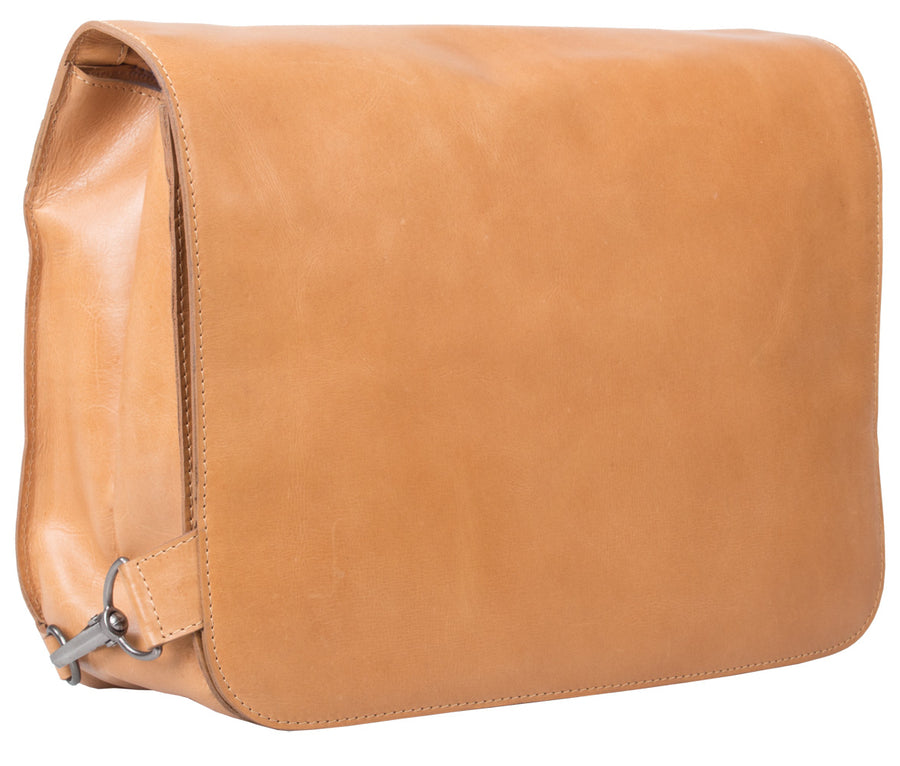 UBERBAG TAN REAL LEATHER LARGE MESSENGER BAG / MAN BAG