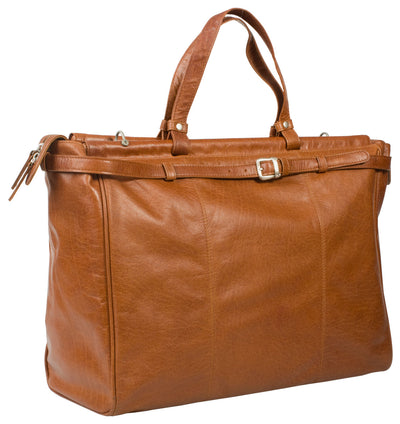 HIDEONLINE TAN/ COGNAC LEATHER TOP ROD HOLDALL / DUFFLE / CABIN BAG