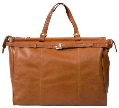 HIDEONLINE TAN/ COGNAC LEATHER TOP ROD HOLDALL / DUFFLE / CABIN BAG