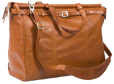 HIDEONLINE TAN/ COGNAC LEATHER TOP ROD HOLDALL / DUFFLE / CABIN BAG