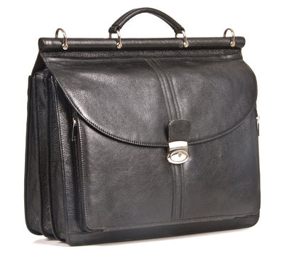 HIDEONLINE BLACK LEATHER TOP ROD 15" LAPTOP BRIEFCASE