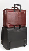 LEATHER TROLLEY CASE / WHEELED BUSINESS BAG IN BLACK