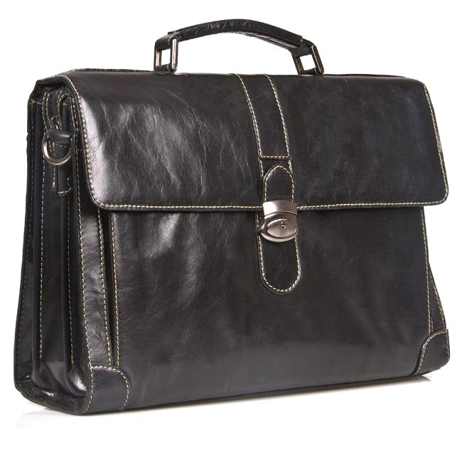 HIDEONLINE ELEGANT & LUXURIOUS ITALIAN BLACK REAL LEATHER BRIEFCASE