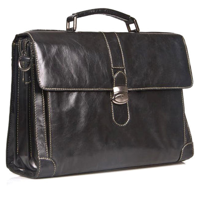 HIDEONLINE ELEGANT & LUXURIOUS ITALIAN BLACK REAL LEATHER BRIEFCASE