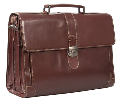 HIDEONLINE ELEGANT & LUXURIOUS ITALIAN DARK BROWN REAL LEATHER 17" BRIEFCASE