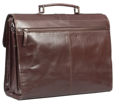 HIDEONLINE ELEGANT & LUXURIOUS ITALIAN DARK BROWN REAL LEATHER 17" BRIEFCASE