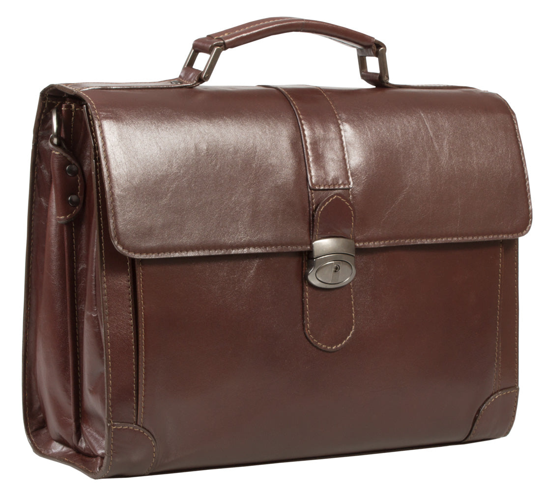 HIDEONLINE ELEGANT & LUXURIOUS ITALIAN BROWN REAL LEATHER BRIEFCASE