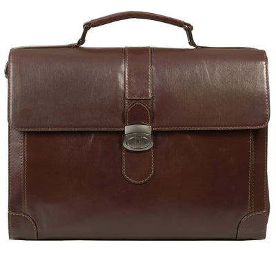 HIDEONLINE ELEGANT & LUXURIOUS ITALIAN BROWN REAL LEATHER BRIEFCASE