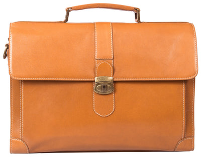 HIDEONLINE ELEGANT & LUXURIOUS ITALIAN TAN REAL LEATHER 17" BRIEFCASE