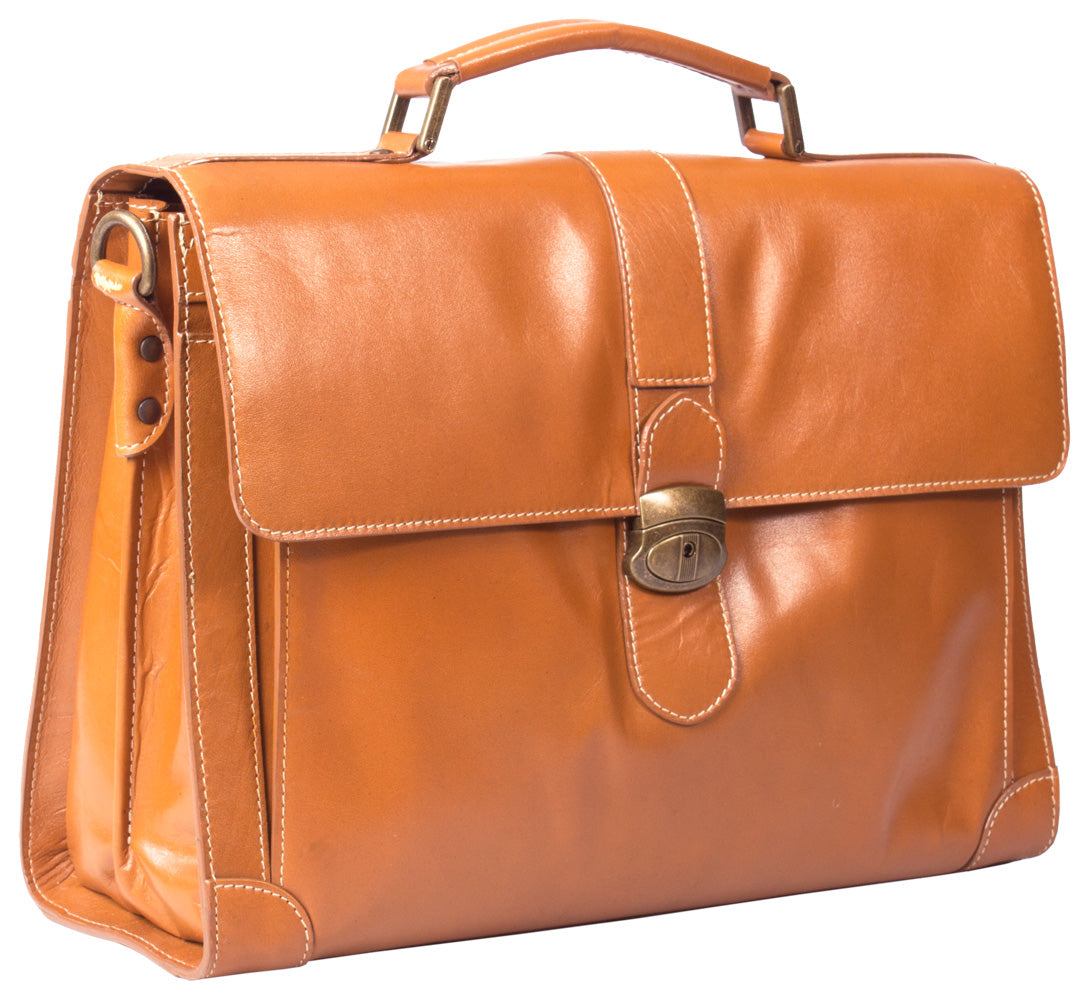 HIDEONLINE ELEGANT & LUXURIOUS ITALIAN TAN REAL LEATHER BRIEFCASE
