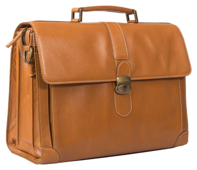 HIDEONLINE ELEGANT & LUXURIOUS ITALIAN TAN REAL LEATHER 17" BRIEFCASE