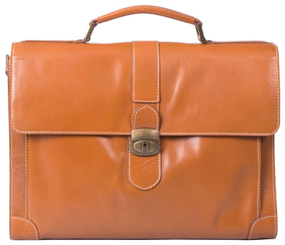 HIDEONLINE ELEGANT & LUXURIOUS ITALIAN TAN REAL LEATHER BRIEFCASE