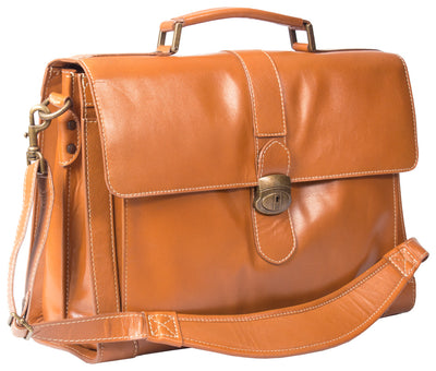 HIDEONLINE ELEGANT & LUXURIOUS ITALIAN TAN REAL LEATHER BRIEFCASE