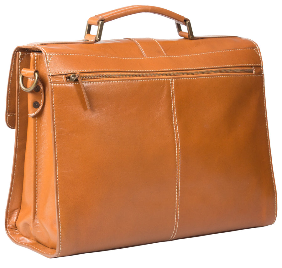 HIDEONLINE ELEGANT & LUXURIOUS ITALIAN TAN REAL LEATHER BRIEFCASE