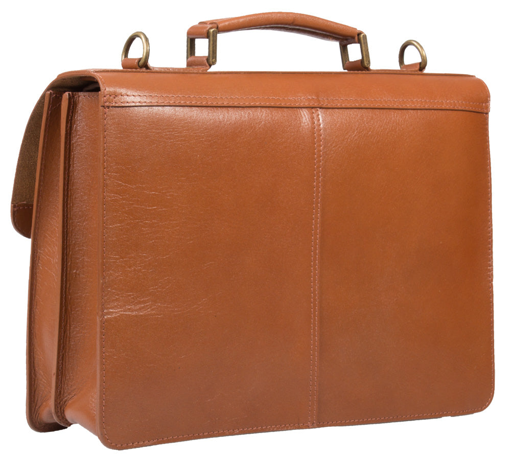 Tan leather satchel veg tan leather back