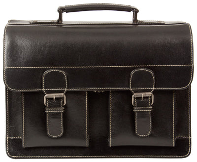 HIDEONLINE VINTAGE BLACK BRIDLE REAL LEATHER SATCHEL BRIEFCASE