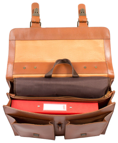 Cognac Tan Real leather large Satchel in Vegetable tanned leather 7