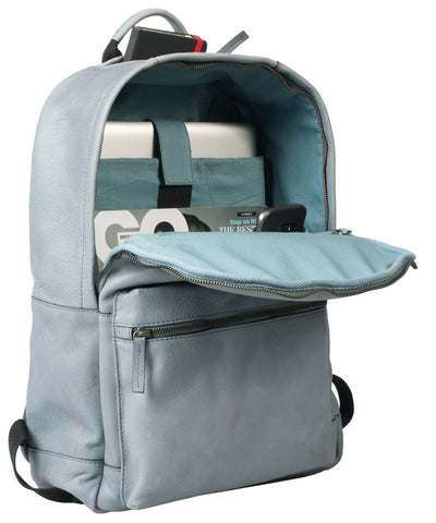 COMBO OFFER HIDEONLINE DUSTY BLUE REAL LEATHER LAPTOP BACKPACK / SLINGBACK