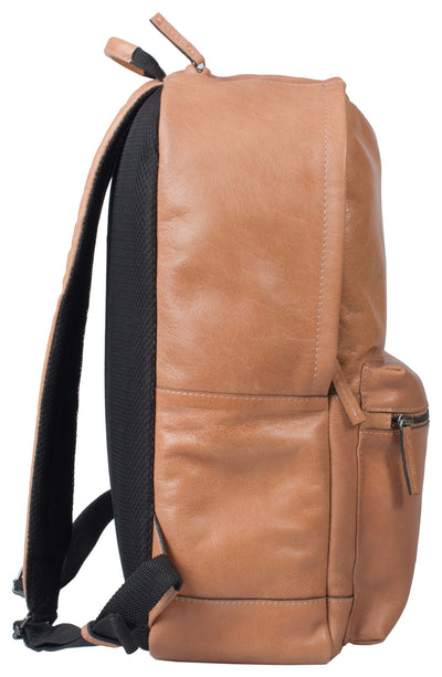 HIDEONLINE TAN COGNAC REAL LEATHER LAPTOP BACKPACK