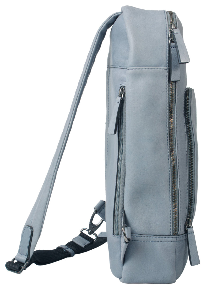 HIDEONLINE DUSTY BLUE REAL LEATHER BACKPACK / SLING BAG