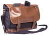 HIDEONLINE LEATHER LAPTOP MESSENGER BAG / MAN BAG IN COGNAC LEATHER AND DENIM