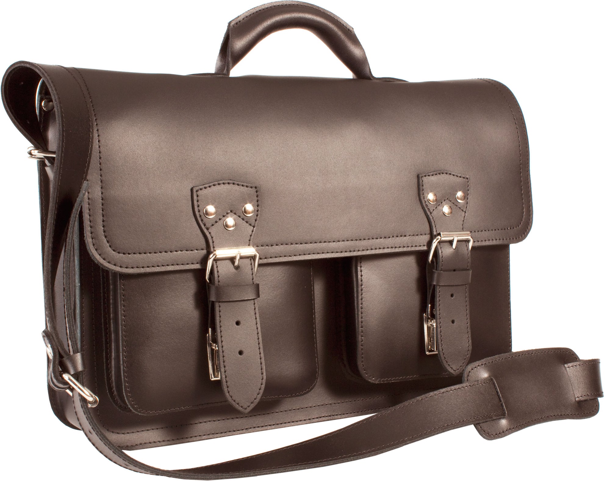 HIDEONLINE RUGGED THICK BROWN LEATHER SATCHEL BAG / TRENDY 