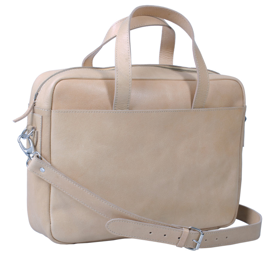 HIDEONLINE LEATHER LAPTOP MESSENGER / SHOULDER BAG IN A NATURAL COLOUR