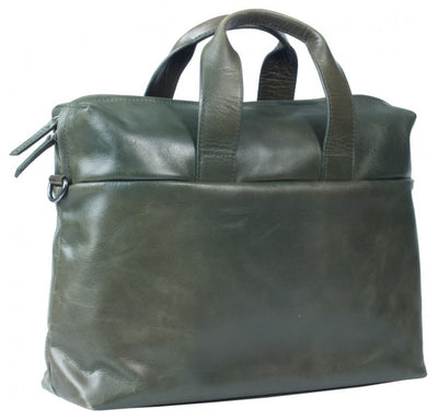 HIDEONLINE FOREST GREEN LEATHER LAPTOP MESSENGER / MAN BAG