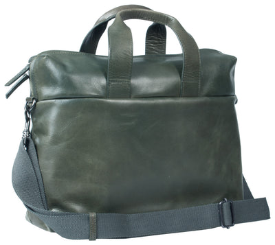 HIDEONLINE FOREST GREEN LEATHER LAPTOP MESSENGER / MAN BAG