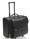 LEATHER TROLLEY CASE / WHEELED BUSINESS BAG IN BLACK