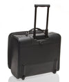 LEATHER TROLLEY CASE / WHEELED BUSINESS BAG IN BLACK