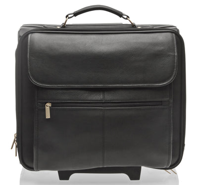 LEATHER TROLLEY CASE / WHEELED BUSINESS BAG IN BLACK