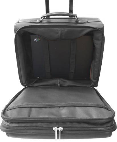 LEATHER TROLLEY CASE / WHEELED BUSINESS BAG IN BLACK