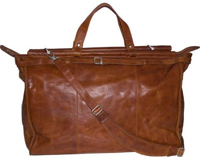 TAN/ LIGHT BROWN LEATHER TOP ROD HOLDALL / DUFFLE / CABIN BAG