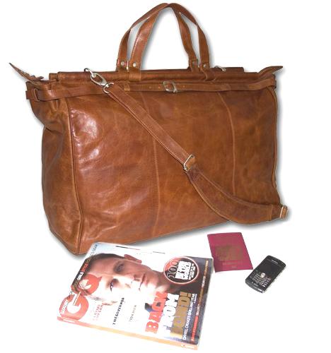 TAN/ LIGHT BROWN LEATHER TOP ROD HOLDALL / DUFFLE / CABIN BAG