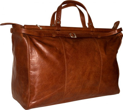 TAN/ LIGHT BROWN LEATHER TOP ROD HOLDALL / DUFFLE / CABIN BAG