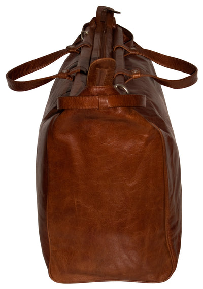 TAN/ LIGHT BROWN LEATHER TOP ROD HOLDALL / DUFFLE / CABIN BAG